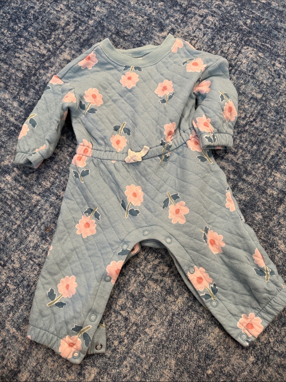 Carter's Blue Quilted Floral Footie with Pink Flowers
